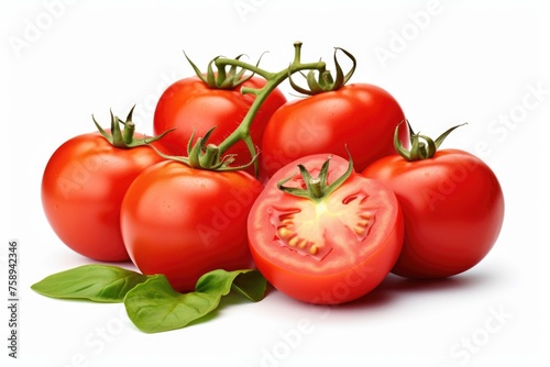 Group of tomatoes with leaves, perfect for food-related projects