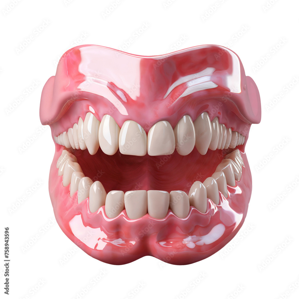 Fototapeta premium Dentures or false teeth of orthodontics dentistry medicine 3d illustration, isolated on transparent background