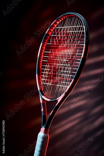 Close-up of a Tennis Racket with Red Grip and Black Frame  © Creative Universe
