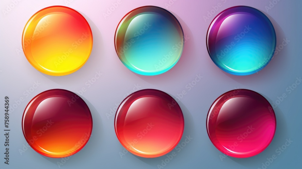 A collection of four different colored glass buttons, perfect for web design projects A collection of four different colored glass buttons, perfect for web design projects