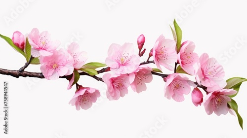 Branch of pink flowers with green leaves  suitable for nature concepts