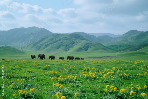 Real photos  real scenes  super high quality  Sony camera shots  green meadows  happy life of elephants