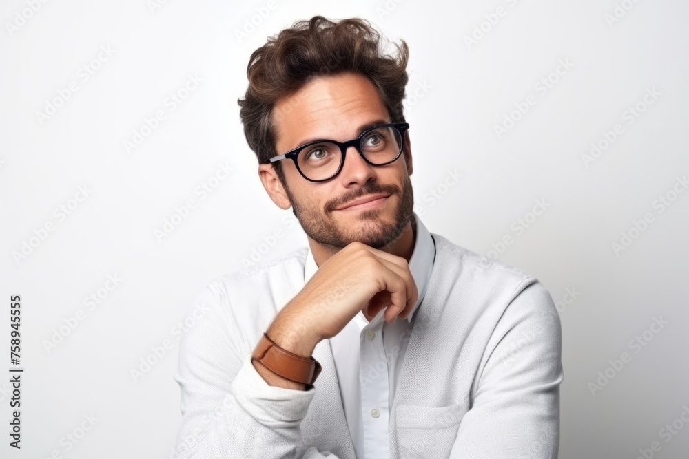 Portrait of a handsome young man in glasses and a white shirt Portrait of a handsome young man in glasses and a white shirt
