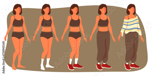Woman dress up set, different clothes, shoes, isolated. Vector flat graphic © ola_tarakanova