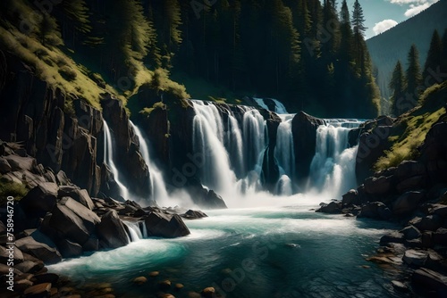 A powerful torrent of water cascading down a rugged mountainside, creating a mesmerizing display of raw natural beauty