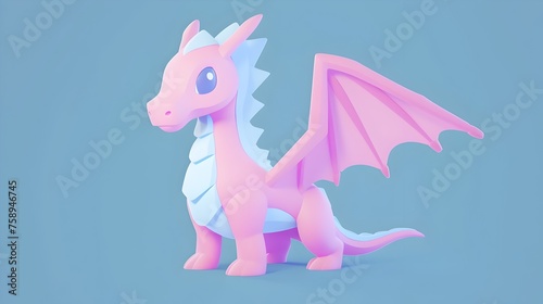 Cute Low Poly 3D Pink Dragon Portrait with Pastel Color Scheme and Isometric Visualization © Holly Design