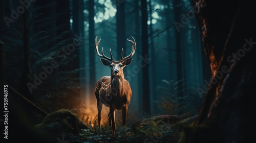 A deer standing in a forest, suitable for nature themes