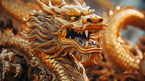 Detailed close up of a dragon statue, suitable for fantasy themes