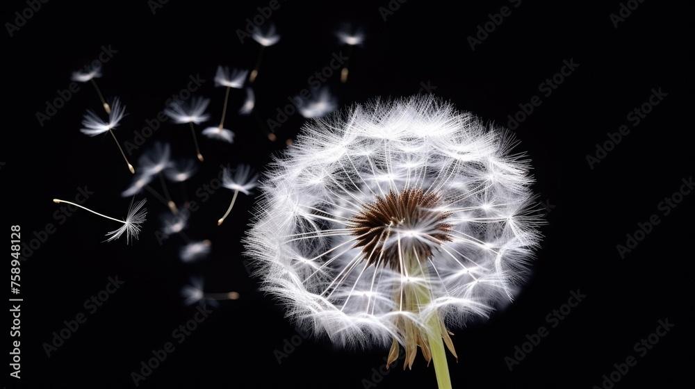 Dandelion seeds being carried by the wind, suitable for nature-themed designs Dandelion seeds being carried by the wind, suitable for nature-themed designs