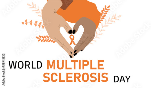 Multiple Sclerosis Day. Hands making heart shape holding awareness ribbon