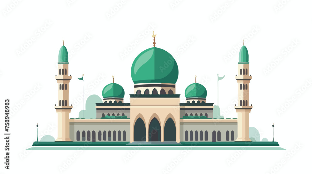 Flat green mosque isolated on white background  flat