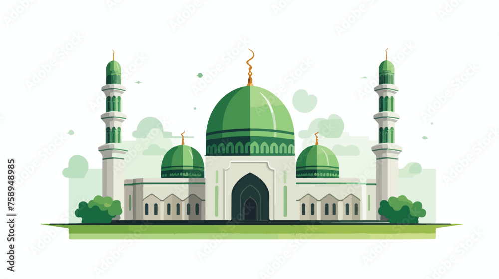 Flat green mosque isolated on white background  flat