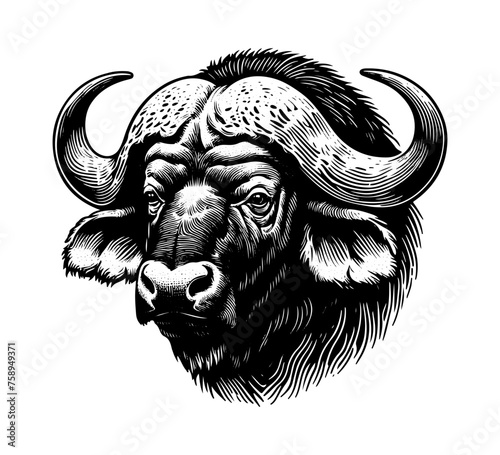 Cape Buffalo hand drawn vector illustration