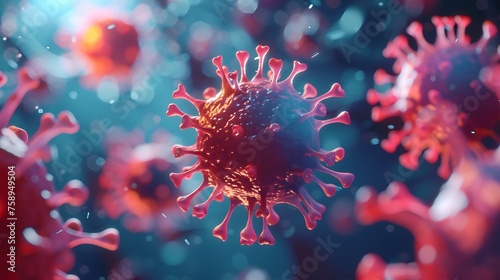 virus 3d cell, bright color, cancer, covid, flu, etc. virus illustration view for microscope