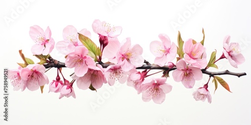 Branch of pink flowers on a white background, perfect for spring themes