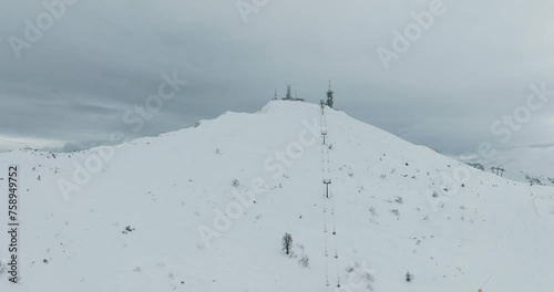 Aerial view of snowy Palon Peak in Dolomites, Italy, South Tyrol, Trentino. photo