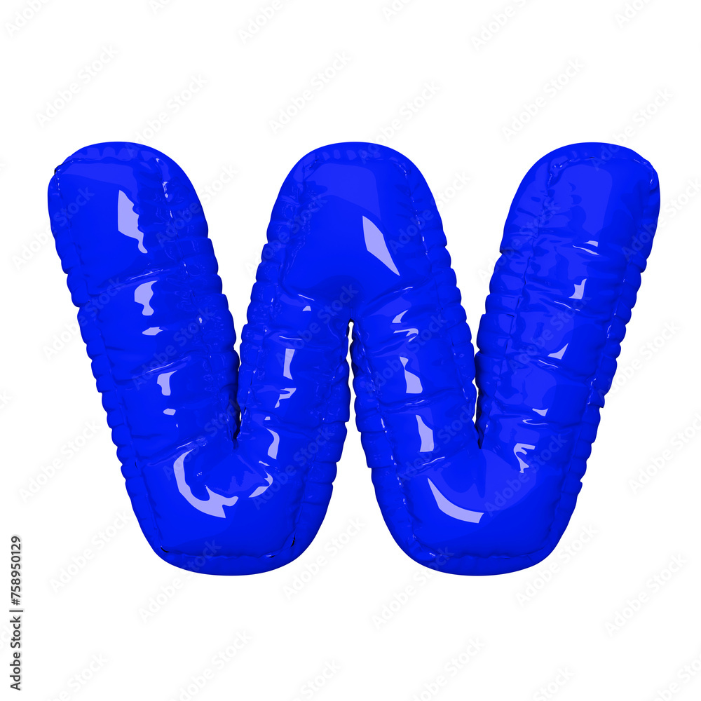 Cobalt Blue color foil balloon letter w on transparent background ...