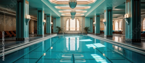 The gorgeous pool area of the historic Art Deco hotel. photo