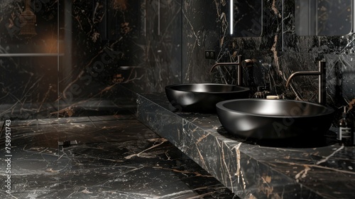 The bathroom is decorated with high quality and luxurious materials such as exquisite black marble and matte finishes. Rich textures convey the richness and sophistication of a space.