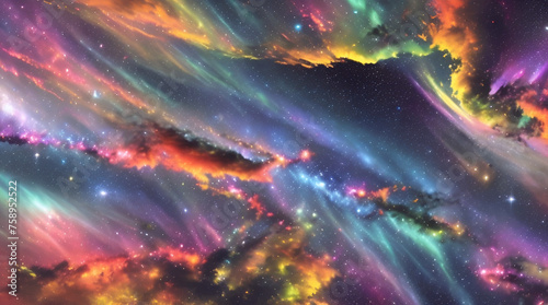 Beautiful JW Telescope Style Space Universe Image with stars  bright colourful gas clouds and light