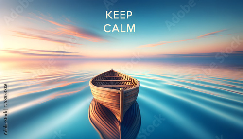 the boat in the ocean with writen keep calm photo
