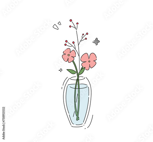 Hand drawn doodle cute flowers in a vase vector illustration with line art and color for gift, card and design. Isolated
