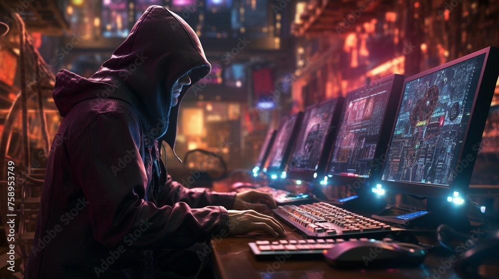 Gnome hacker in cyberpunk setting