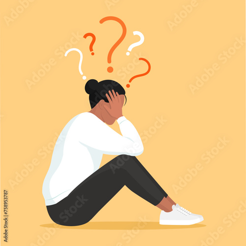 Confused woman overthinking and worrying