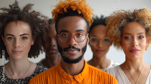 African American Man with Diverse Group of Women in Friendly Professional Portrait photo