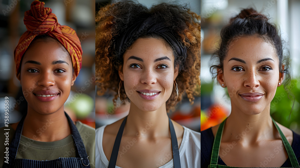 Black Women in Food Service: Radiant Smiles, Professionalism, and Inclusive Excellence - obrazy, fototapety, plakaty 