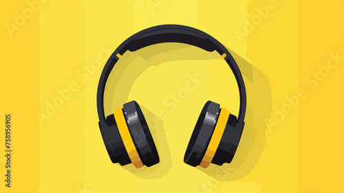Headphone on yellow background flat and shadow theme