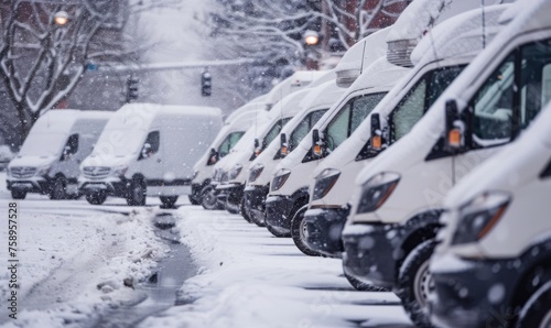 Different Commercial delivery vans in a car dealership parking lot