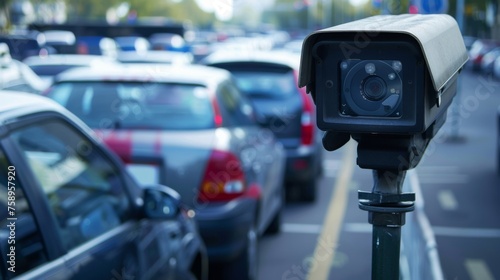 CCTV camera tracks a car illegally parking in a restricted area