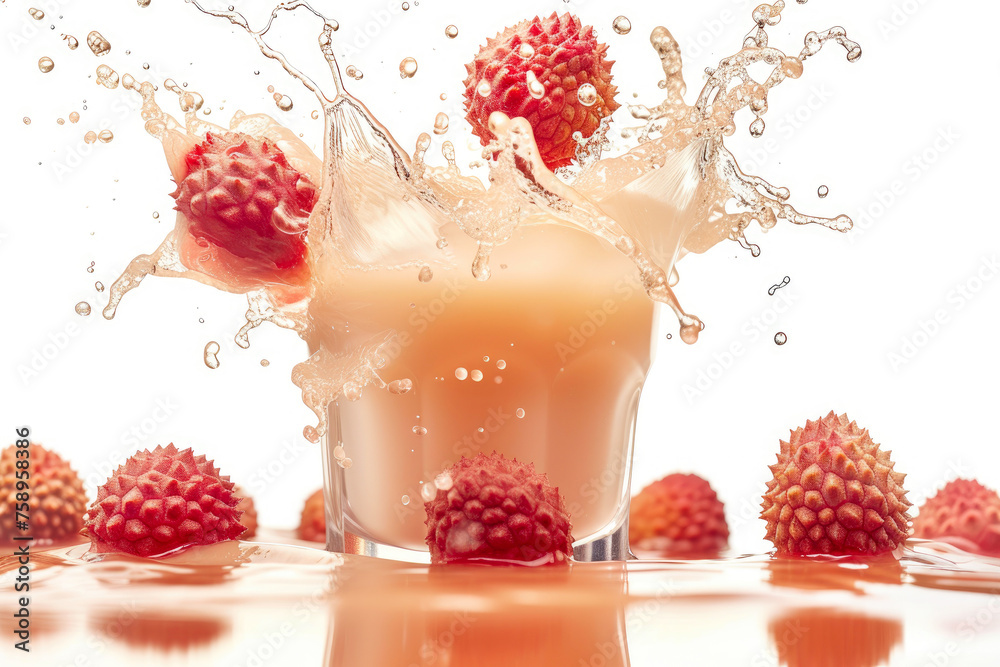 Exotic Lychee Elixir Splash: Clean Background Exotic Lychee Elixir Splash: Clean Background