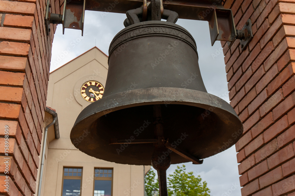 Medieval bell, one of oldest in Silesian Voivodeship. Ledziny, Poland.