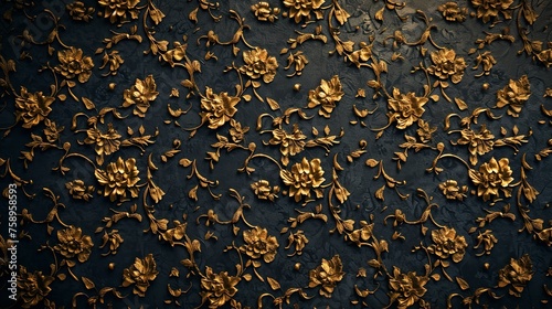 Seamless Gold Lace Pattern on Black Background