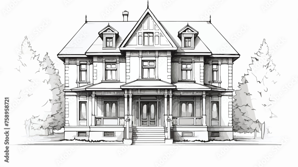 House architectural sketch flat vector