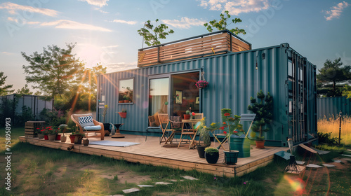 Modern tiny house made of old shipping containers