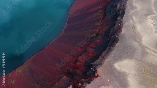 Aerial drone top-down view of Ljotipollur Crater, highlands of Iceland photo