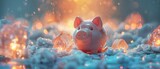 Surreal depiction of a piggy bank surrounded by frozen financial assets reflecting on the theme of saving and economic security
