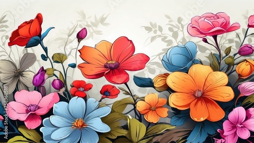Fototapeta Naklejka Na Ścianę i Meble -  3d flowers wallpaper illustration, flowers illustration background, beautiful flowers illustration