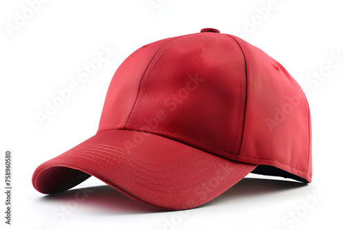 The red baseball cap is isolated on a white background. A sports hat. A single object with a clipping path,Red Cap Wear Baseball Hat Side View