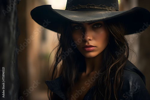 Cowboy woman with black cowboy hat