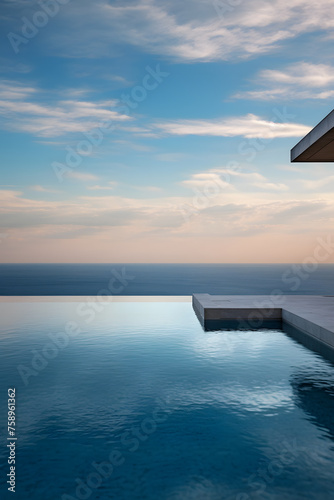 Infinity pool with the sea in the background at sunset