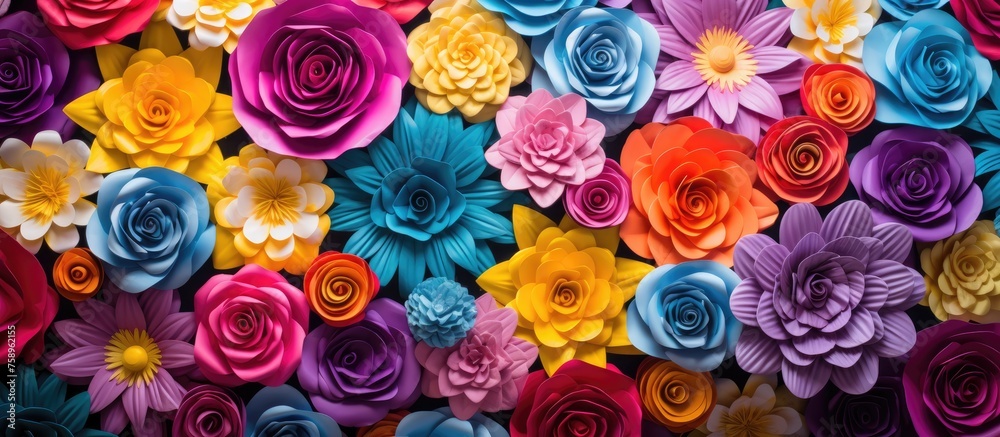 Vibrant plastic artificial flowers backdrop. Vibrant plastic artificial flowers backdrop.