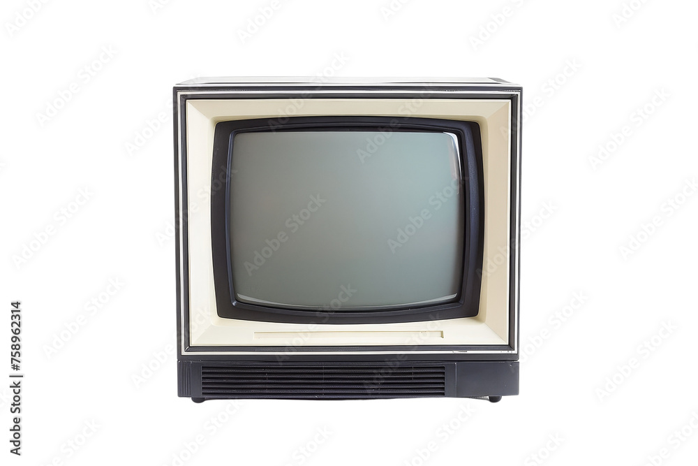 Vintage television set in a cream color with dark brown accents isolated on transparent background