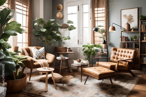 a cozy reading corner with a mix of vintage and modern elements  soft textures  and a warm color palette  creating a retreat within the living room ambiance.