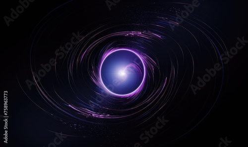 Enigmatic black hole design with deep blacks, rich purples, and intense blues, suitable for apparel