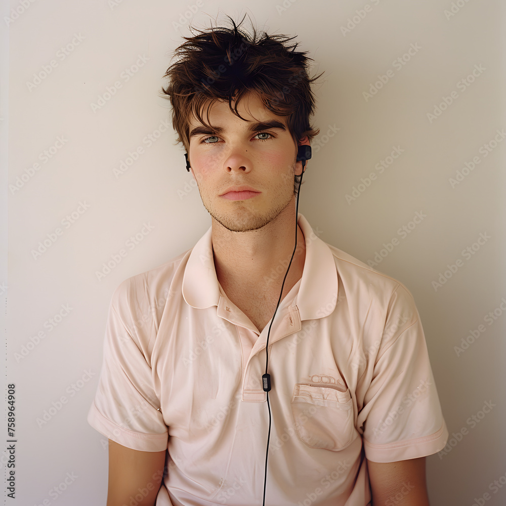Young Man Wearing Headset for Gaming or Customer Service, Engaged in Communication Young Man Wearing Headset for Gaming or Customer Service, Engaged in Communication