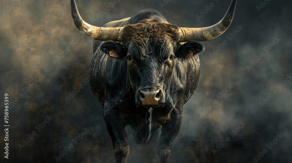 Naklejka premium Bull strength symbol, an emblem of unyielding force and endurance, a tribute to the spirit of the bull.